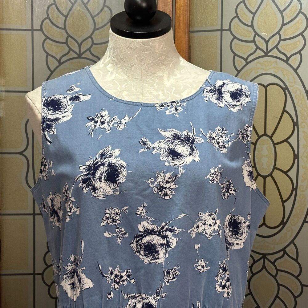 Vintage S.L. Petites Chic Chambray Floral Print Knee Length Dress Size 14 - Picture 5 of 15